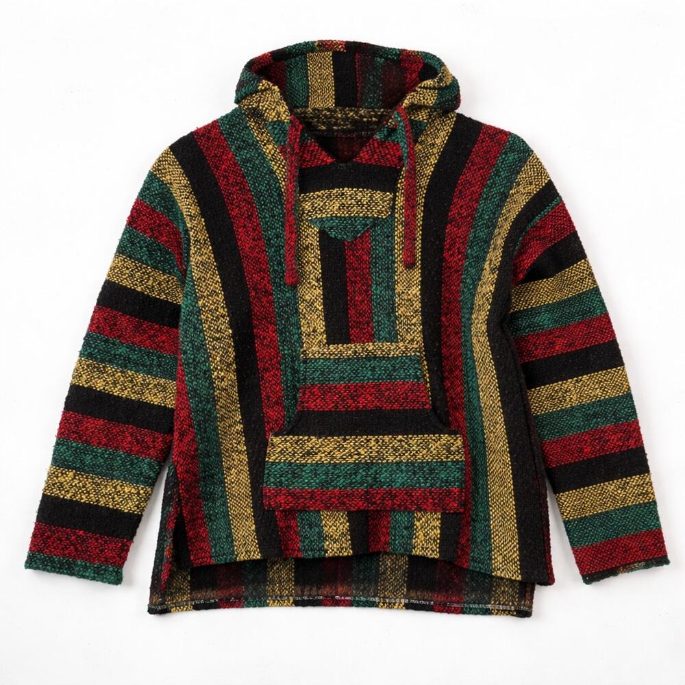 Boho Hippie Rasta Baya Hoodie Unisex Red Black Yellow Green 90s VTG‎ Stripes S